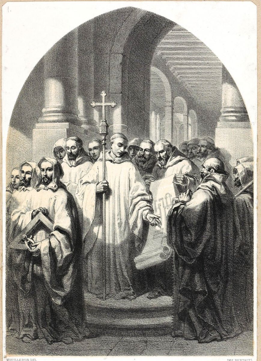 Saint-Bernard (sic) allant fonder l'abbaye de Clairveaux (sic), 19e siècle [Icono 110-9a] 