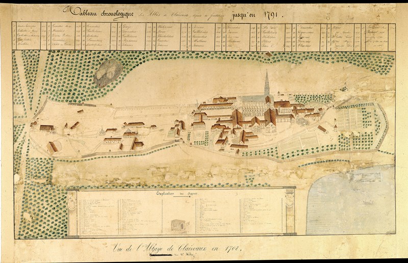 Dessin de Dom Milley. Vue de l'abbaye de Clairaux en 1708 [Ms 3706]