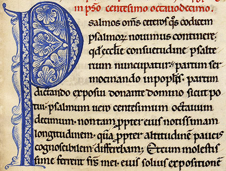 Folio 71 recto du manuscrit 40, tome 5 avec une initiale P de couleur bleue