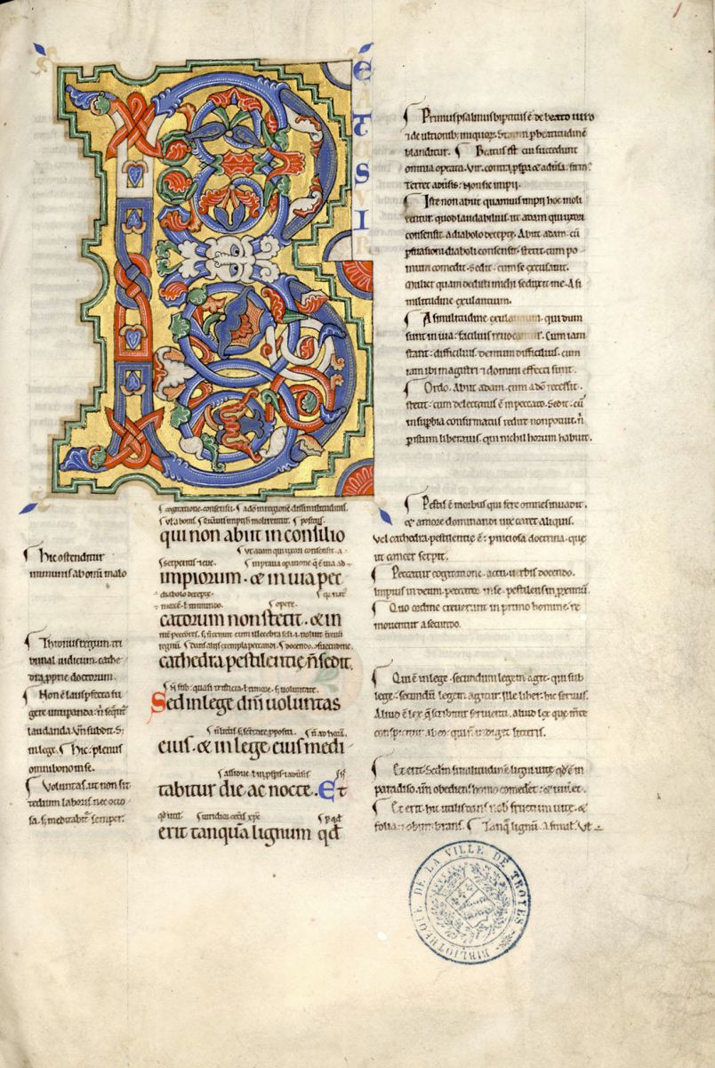 Manuscrit donné à Clairvaux par le prince Henri. Bible et Psautier glosé, vers 1130 [Ms 511]